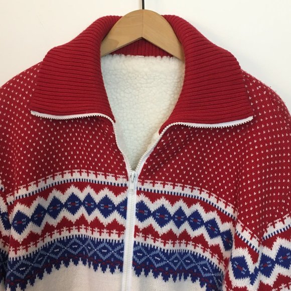 Vintage 80s Insulated Fairisle Sweater Jacket Womens XL - Picture 2 of 11